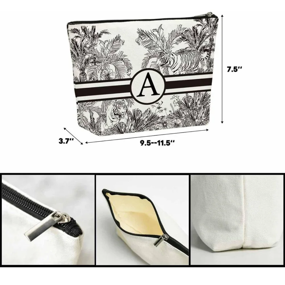 NIB Letter Monogram Initial Canvas Cosmetic Bag\Makeup Storage Pouch - A